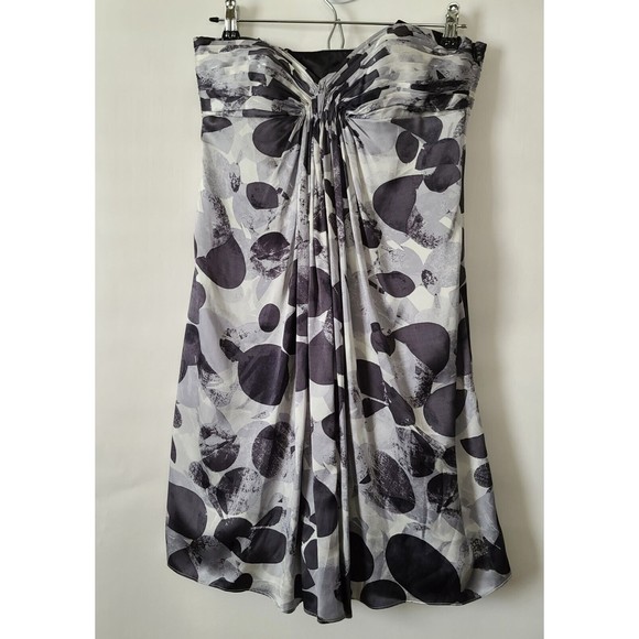 LAUNDRY by Shelli Segal Abstract Print Strapless Silk Mini Dress Sz 2 Black Gray - Picture 1 of 10
